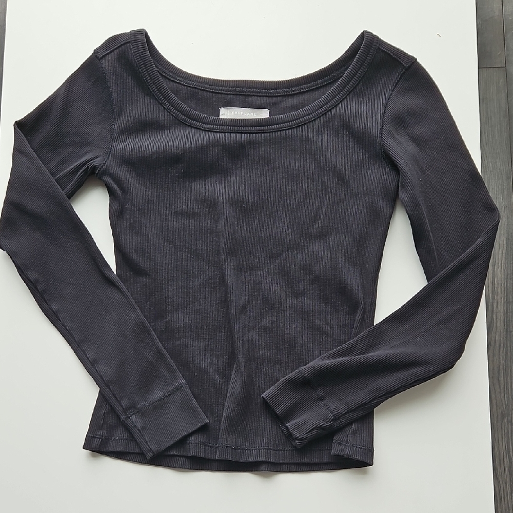 Everlane Organic Cotton Women's Black Long Sleeve Top with Ribbed Detail